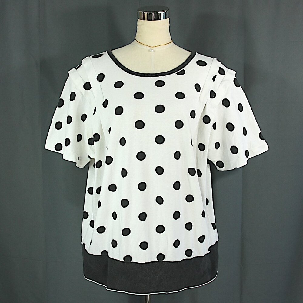 Vintage Aileen Too Polka Dot Short Sleeve Pleated Cotton Top Tunic 18 XL 1980s